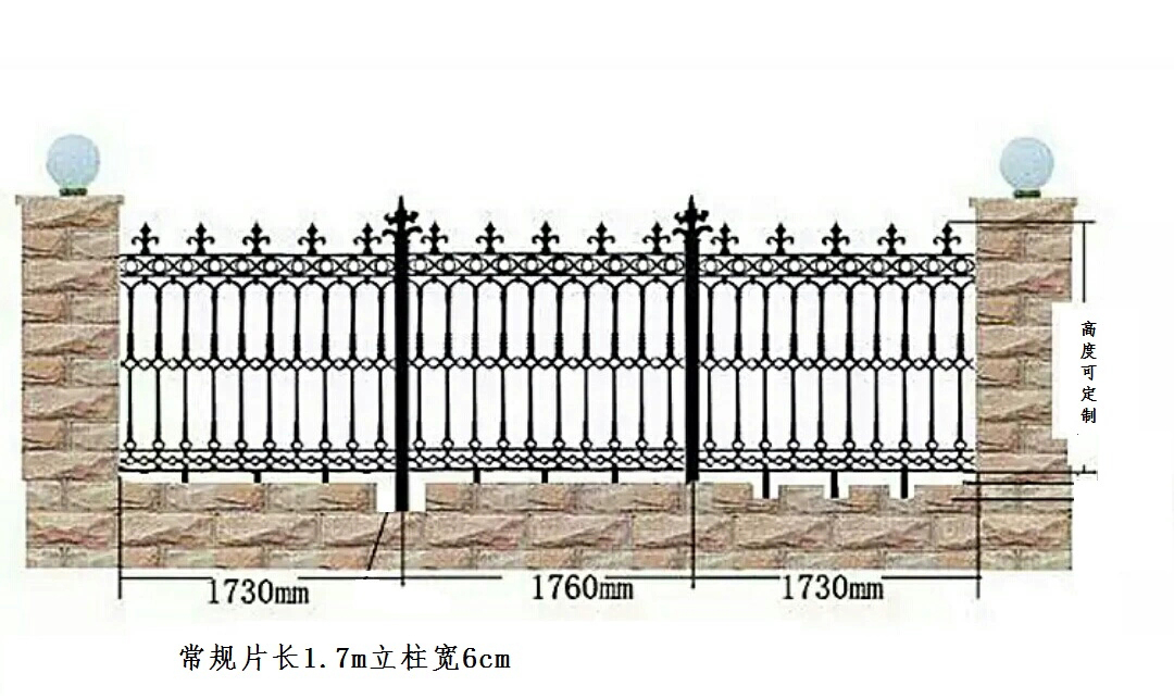 铁艺护栏铸铁栏杆安装示意图